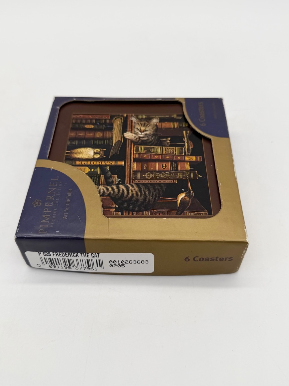 Pimpernel Frederick the Cat Coaster Set - Gold & Navy Blue